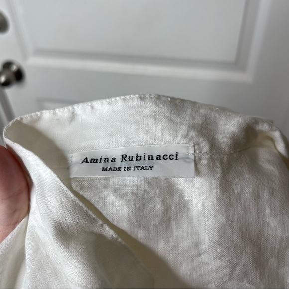 Amina Rubinacci White Linen Midi Dress Giotto - Picture 9 of 12